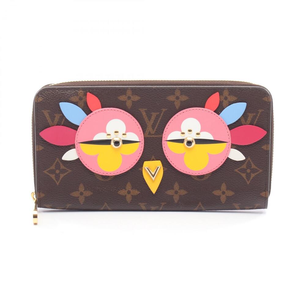 Louis Vuitton Zippy Wallet Round Long Leather Monogram Multicolor Pink Brown